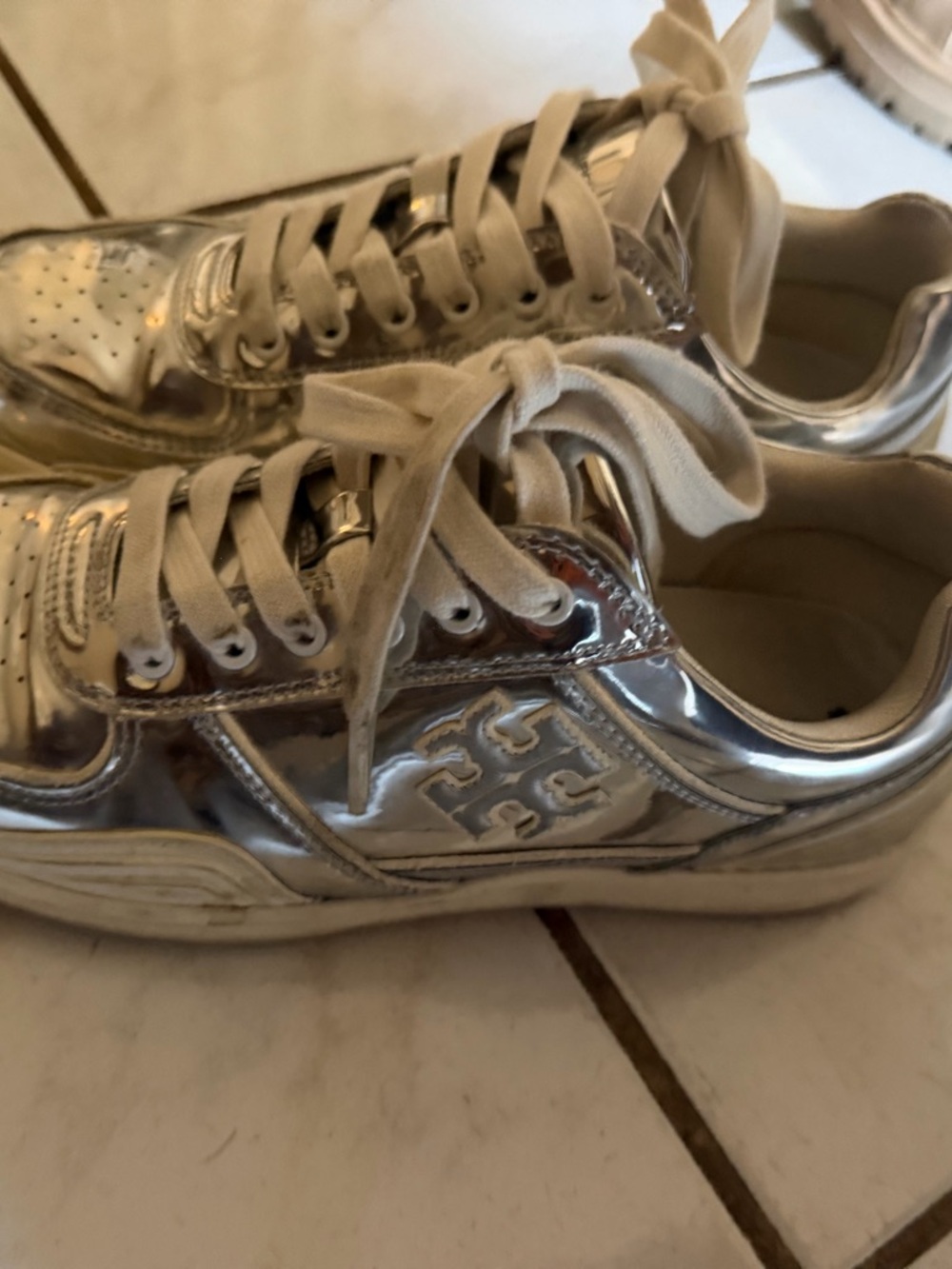 Tory Burch Metallic Silver Low-Top Sneakers